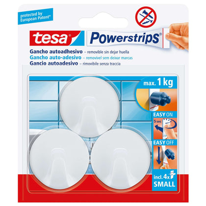 Tesa Powerstrips Gancio Adesivo Tondo Bianco 3 Pz - 6 Cf