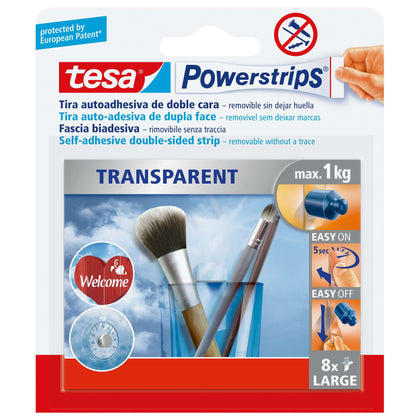 Tesa Powerstrips 8 Strisce Adesive Trasparenti - 15 Cf