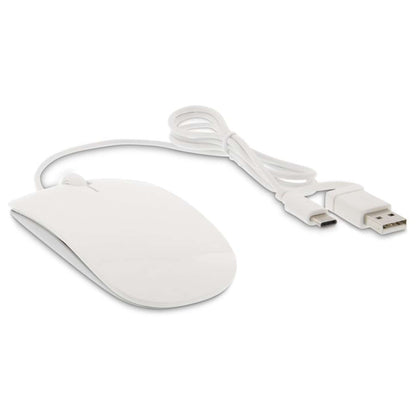 Easy Mouse USB-C con 2 Pulsanti e Rotella Finitura Bianco e Alluminio Argento