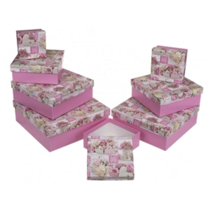 Set 8 Scatole Regalo Rosa Con Rose E Cuori 101691 X1