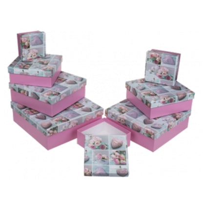 Set 8 Scatole Regalo Rosa Con Rose E Cuori 101694 X1