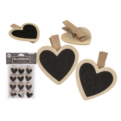 Bl.12 Lavagne In Legno Con Clip Cuore 4Cm 37/0105 X1