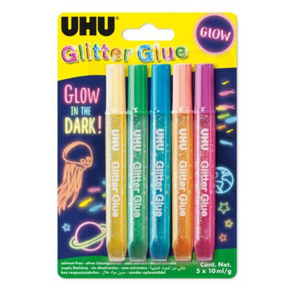 Bl.6 Glitter Glue Uhu 10Ml. Glow In The Dark X1