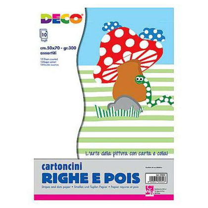 Cf. 10 Cartoncini 50X70 300Gr. Righe E Pois 04841 X1