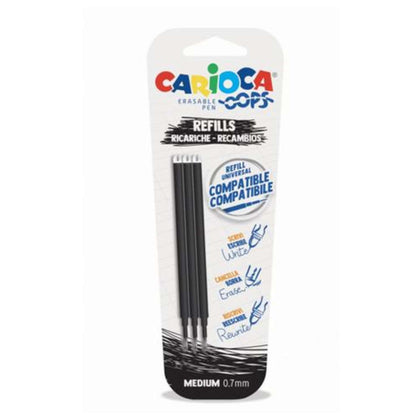 Refill Carioca Per Biro Cancellabili Oops Carioca Nero - Blister 3 Pezzi