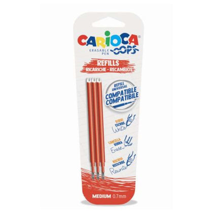 Refill Carioca Per Biro Cancellabili Oops Carioca Rosso - Blister 3 Pezzi