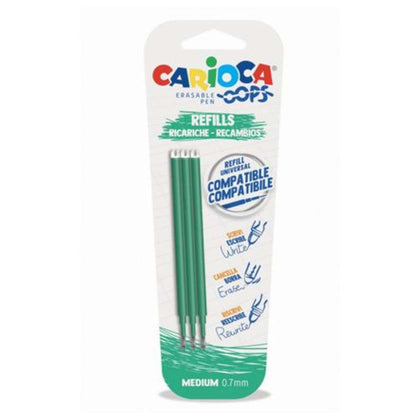 Refill Carioca Per Biro Cancellabili Oops Carioca Verde - Blister 3 Pezzi