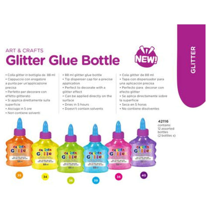 Confezione 12 Glitter Glue 88ml Colori Neon