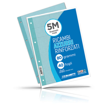 Ricambi Maxiquaderni Rinforzati Color Azzurro 40Ff. 80Gr. 5Mm X30