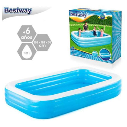 Piscina Gonfiabile Blu Rettangolare 3 Anelli 305X183X56Cm 540090 X1