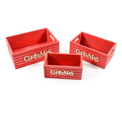 Set 3 Cassette In Legno Rosso Cristmas 02792 X1