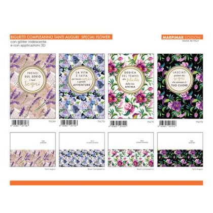 Biglietti Special Compleanno Flowers App+Glitter Atsc24 X12
