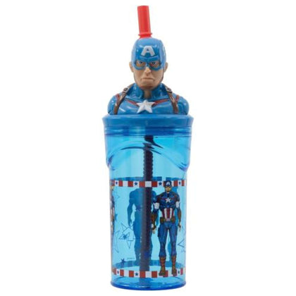 Bicchiere 360Ml Con Cannuccia Tritan 3D Capitan America Mv-St4866 X1