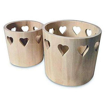 Set 2 Vasi In Legno Con Cuori 06335 X1