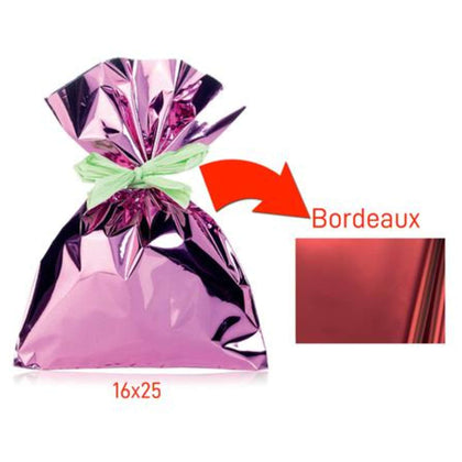 Cf.50 Buste 16X25 Metallizzate Bordeaux X1