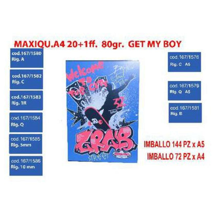 Maxi Quaderni 20+1Ff. 18+1Ff.80Gr.Rigatura C Seven Boy X18