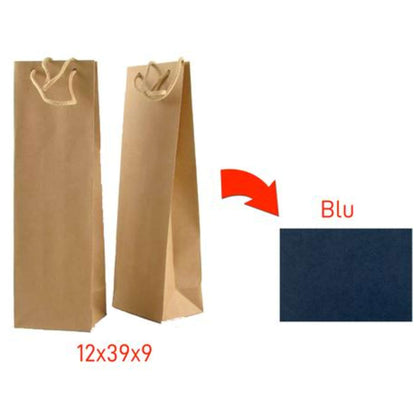 Busta Shopper Porta Bottiglia Kraft 12X39+9 Blu X12