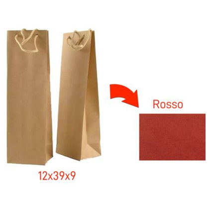 Busta Shopper Porta Bottiglia Kraft 12X39+9 Rosso X12