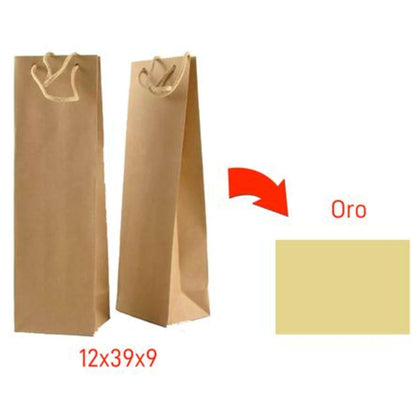 Busta Shopper Porta Bottiglia Kraft 12X39+9 Oro X12