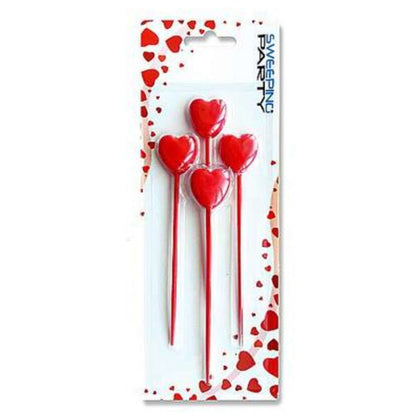 Cf.4 Candele Cuore Rosso Con Asta 0996 X1