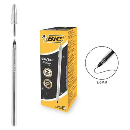 Cf.20 Penne Bic Cristal Shine Argento Nero  X1