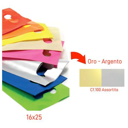 Cf.100 Buste Colour Bags 16X25 Oro/Arg. X1