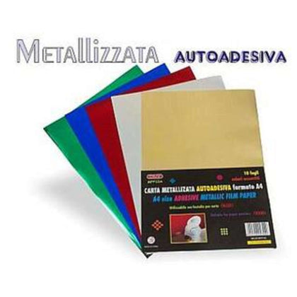 Cf.10 Carta A4 Metallizzata Adesiva 100Gr. Colori Assortiti X1