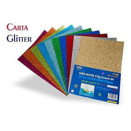 Cf.10 Carta A4 Glitter 210Gr. Colori Assortiti X1