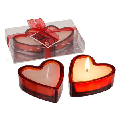 Cf.2 Candele Bianche In Cuore Di Vetro Rosso X1