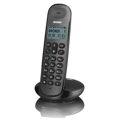 Telefono Cordless Lotus Nero Big Display Sveglia Id Chiamate Fino 5 Portatili