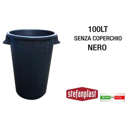 Pattumiera Bidone Nero 100 Litri Senza Coperchio - Ø52X65H Cm