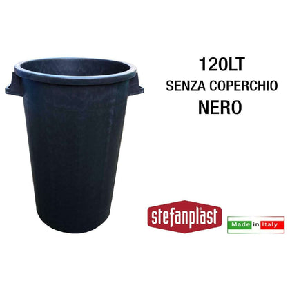 Pattumiera Bidone Nero 120 Litri Senza Coperchio - Ø52X76H Cm