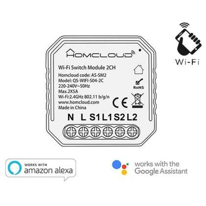 Modulo Interruttore Intelligente Wifi 2 Canali Da Incasso (As-Sm2)