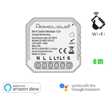 Modulo Interruttore 1 Canale Wi-Fi Con Monitoraggio Energia (As-Sm1E)