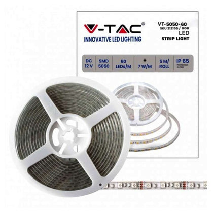 Striscia Led Vt-5050 100Lm/Mt 12V Strip 5Mt 7W/Mt Rgb Ip65 (212155)