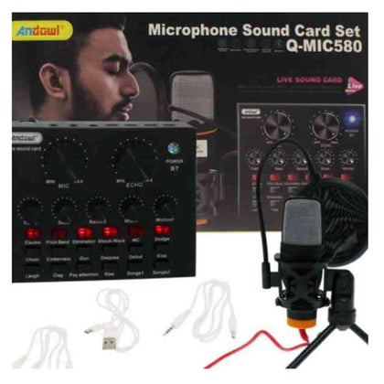 Microfono A Condensatore Q-Mic580 Schede Audio Bluetooth Filtro Anti-Pop Con Base