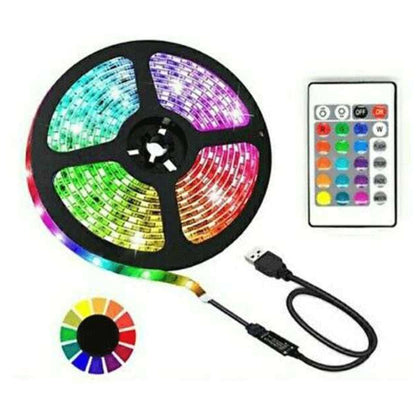 Striscia Led Strip Adesiva Luce Rgb Ingresso Usb 3M Flessibile Tagliabile (5050Rgb)