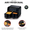 Ariete 4623 Airy Fryer Dual, Friggitrice ad aria con doppio cestello, 1700 W, Capacità 8L, 3 Funzioni di cottura, Pannello digitale LED Touch, 8 programmi preimpostati, Timer, 2 cestelli, Nero
