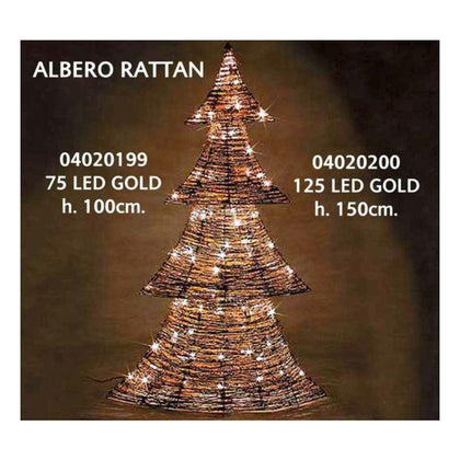 Alberello di natale in rattan con 125 luci altezza 150 cm - colore oro