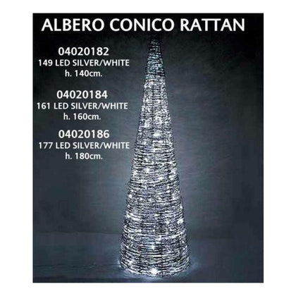 Albero di natale conico con 149 Led altezza 140 cm - colore argento/bianco