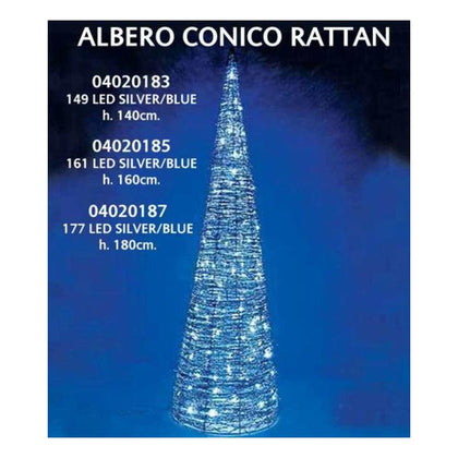 Albero di natale conico con 161 Led altezza 160 cm - colore argento/blu