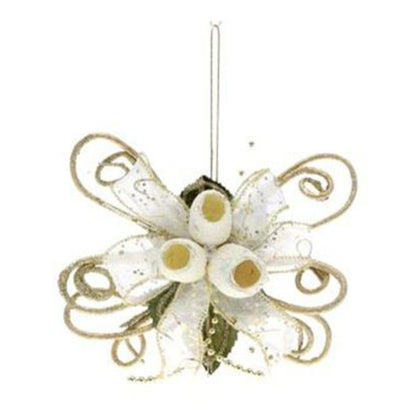 Fiocco decorato pendente natalizio - colore oro/crema