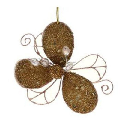 Fiore decorato pendente natalizio - Altezza 15 cm - colore rame/oro