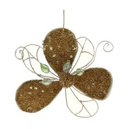 Fiore decorato pendente natalizio - Altezza 15 cm - colore crema/oro