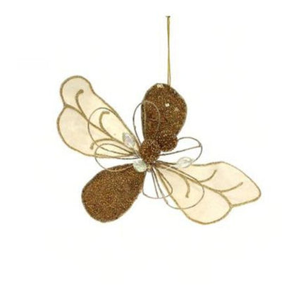 Fiore decorato pendente natalizio - Altezza 15 cm - colore oro/crema