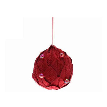 Sfera natalizia con foglia decorata 10 cm - colore rosso