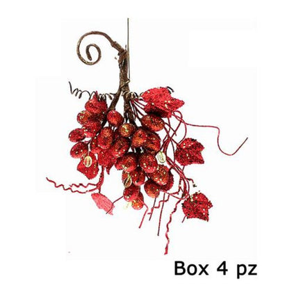 Decorazione addobbo natalizio - frutta decorata pendente 25 cm - colore rosso - 4 pezzi