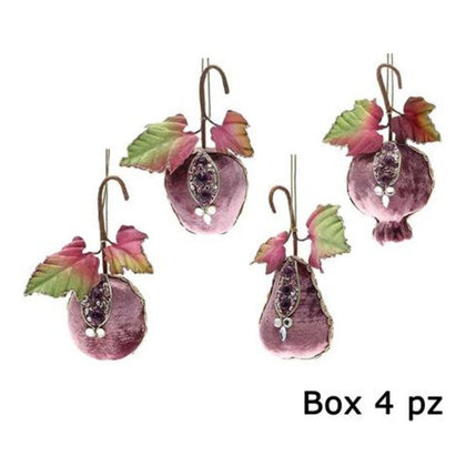 Decorazione addobbo natalizio - frutta decorata pendente 18 cm - colore rosa - 4 pezzi