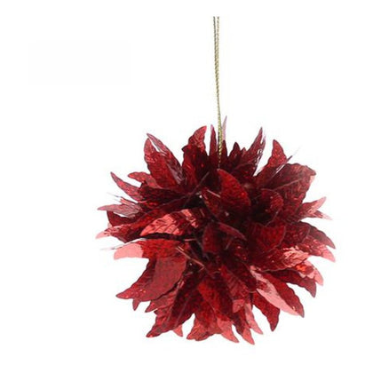 4 sfere decorate fantasia foglie Ø8 cm - colore rosso - decorazione natalizia addobbo