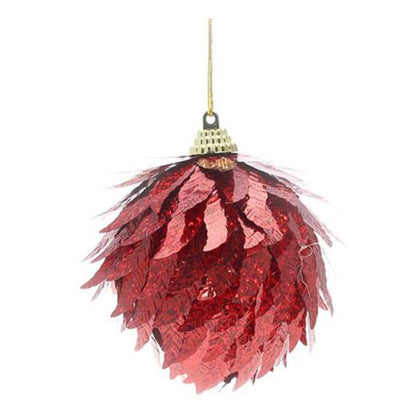 4 sfere decorate fantasia foglie Ø8 cm - colore rosso - decorazione natalizia addobbo